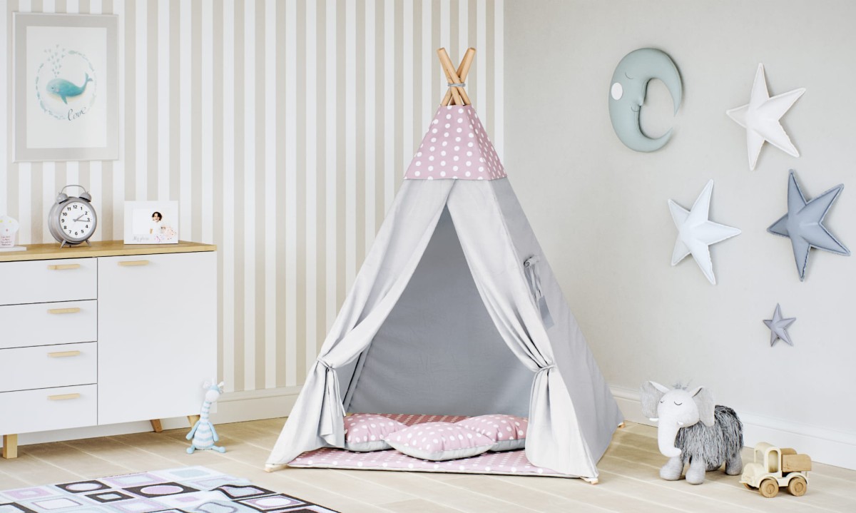 Stan teepee pro děti Standard šedý - růžový