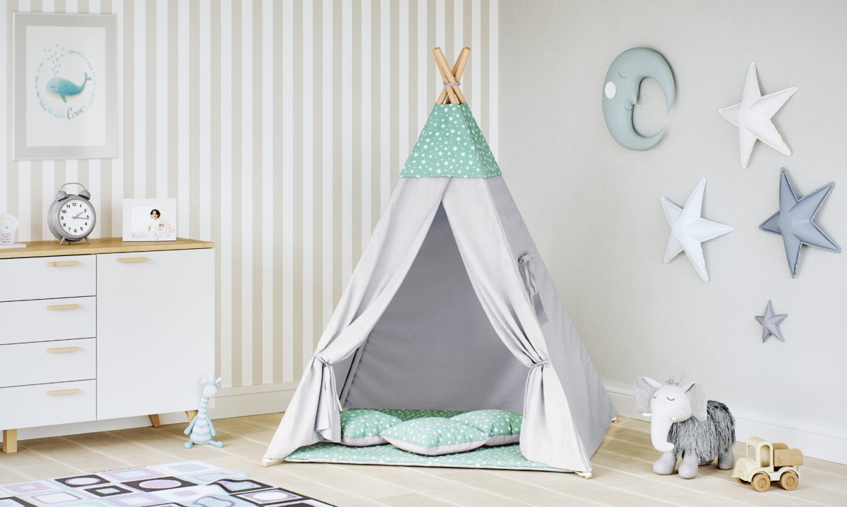 Stan teepee pro děti Standard šedý - mátový