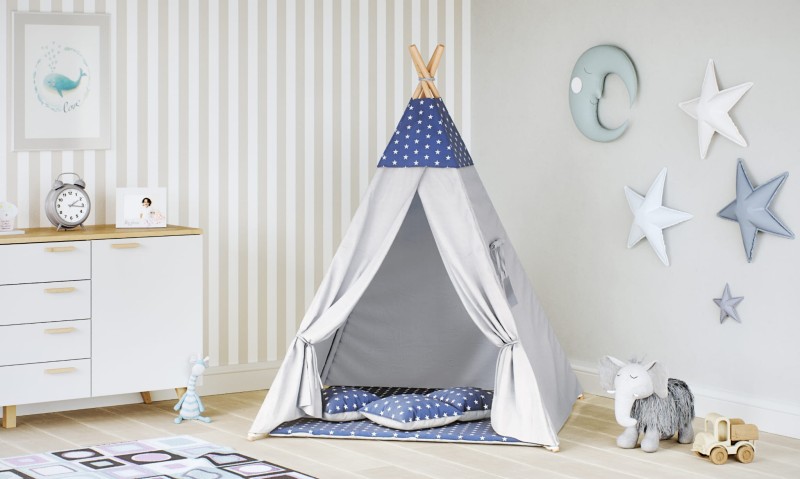 Stan teepee pro děti Standard šedý - modrý