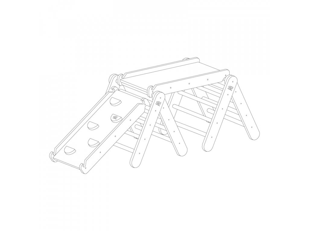 Dětský dřevěný set se skluzavkou/lezeckou stěnou Pikler - 4v1 - různé barvy