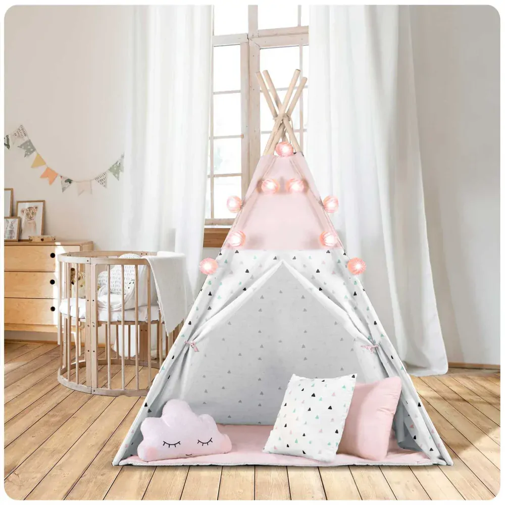 Teepee stan pro děti se světýlky - růžový
