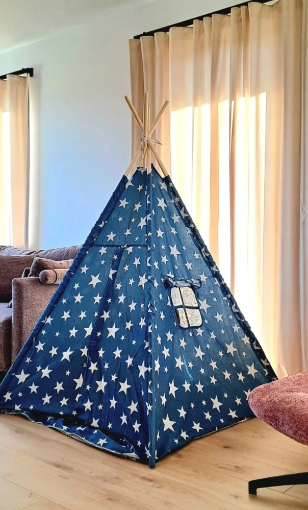 Teepee stan pro děti se světýlky - tmavě modrý