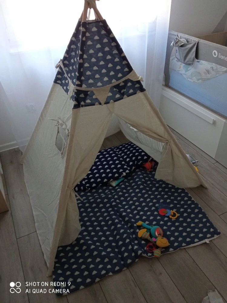 Teepee stan pro děti se světýlky - bílo-modrá