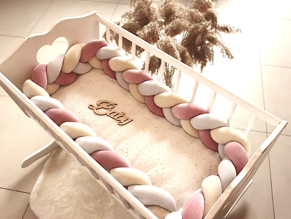 Mantinel pletený cop - béžový bílý třešňový samet