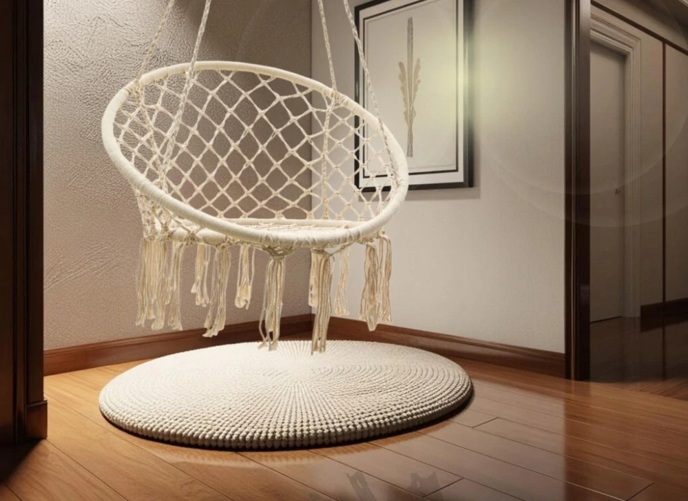 Závěsné křeslo PUERTA Čapí hnízdo boho POTENZA - ekru