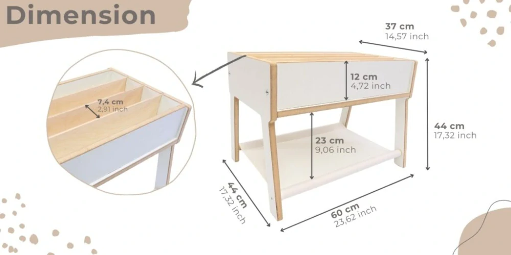 Montessori dřevěná dětská knihovna MAMOI, regál