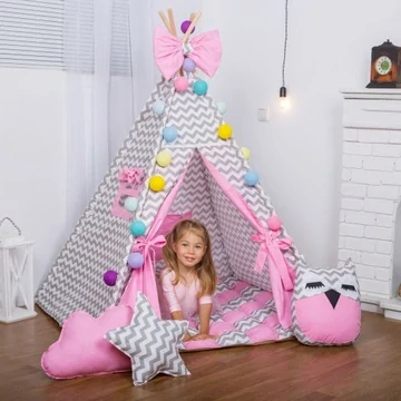Stan teepee pro holčičky, růžový s mašlí