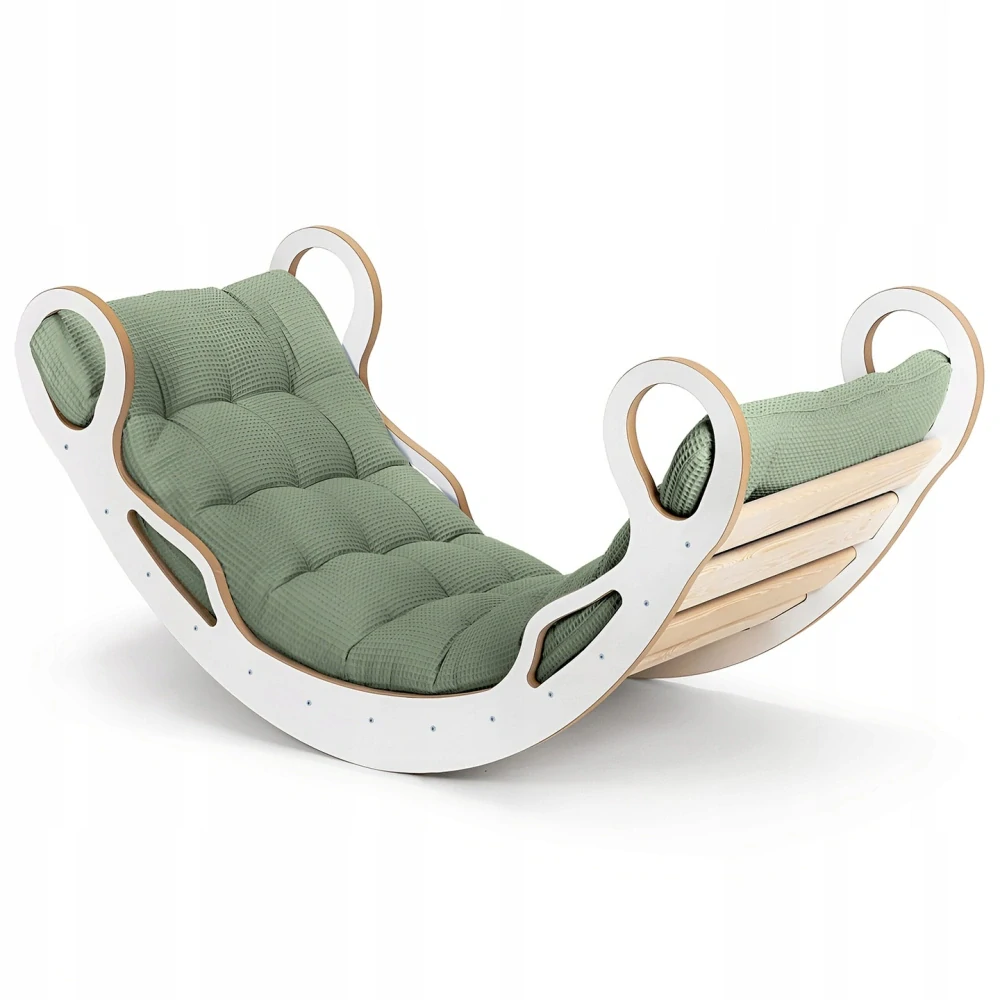 Dřevěná houpačka s polštářem - bílá, tmavě šedý 