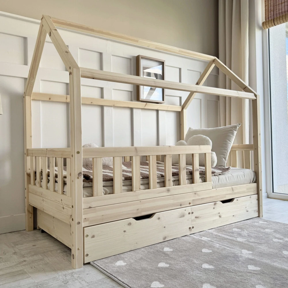 Dětská Postel Domeček Blanco PLUS - natural, 2 šuplíky