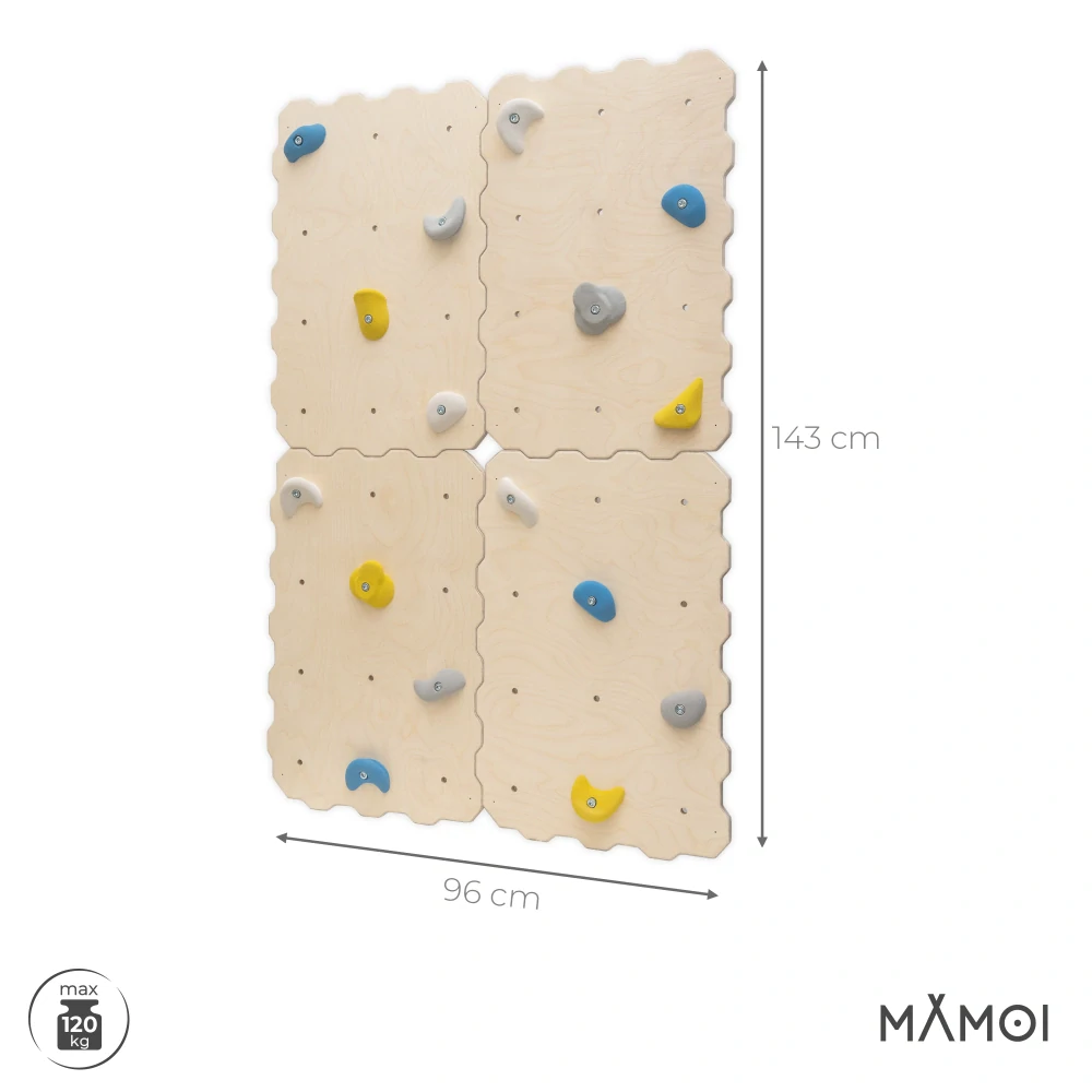 Modulová lezecká stěna pro děti - puzzle, natural, barevné úchyty
