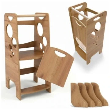 Učící věž Kitchen Helper - kolečka, přírodní dřevo