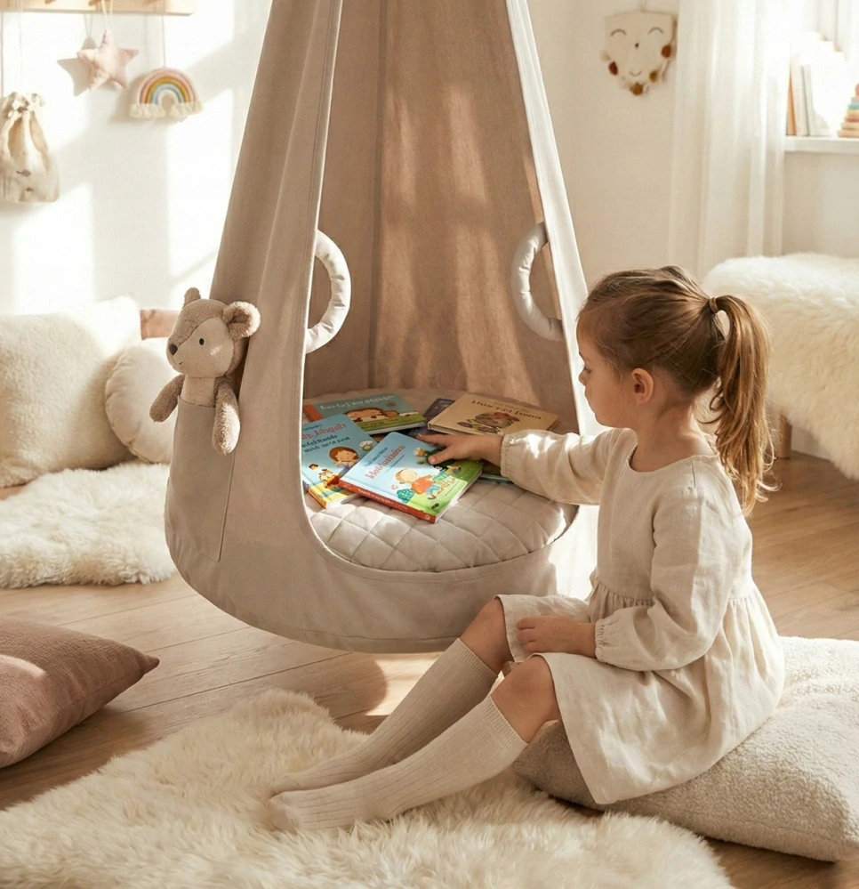 Dětská houpačka závěsná VELVET PREMIUM - světle růžová