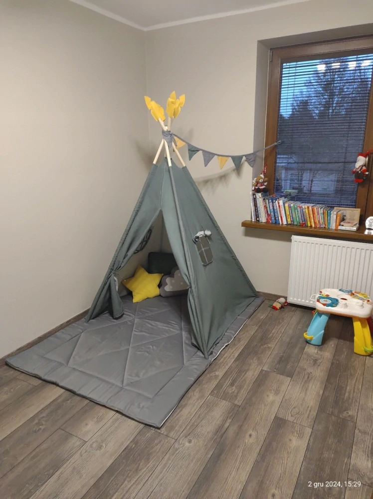 Dětský stan Teepee s podložkou a polštářky - zeleno žlutá