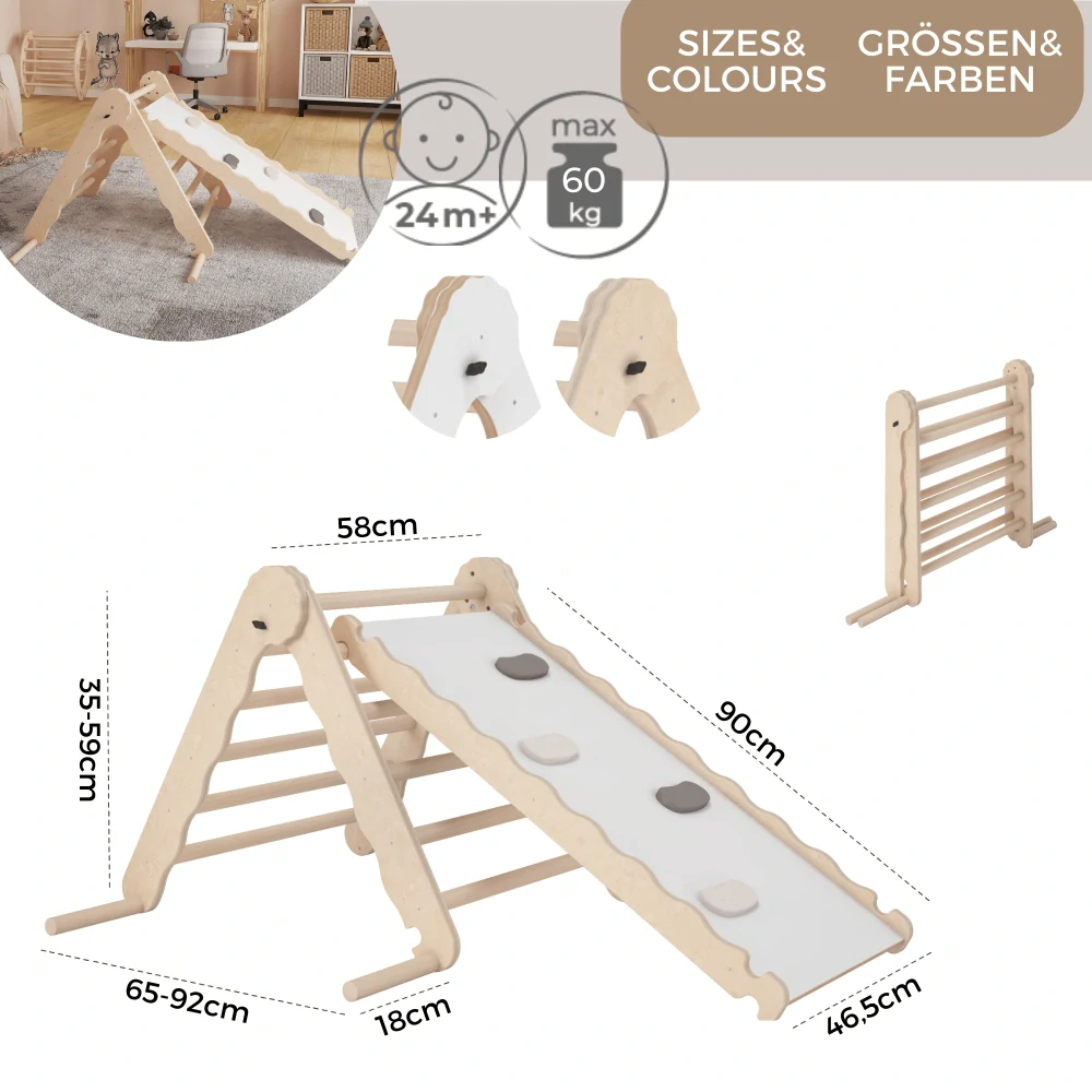Moderní Pickler Triangle prolézačka M se skluzavkou - přírodní, úchyty pastelové