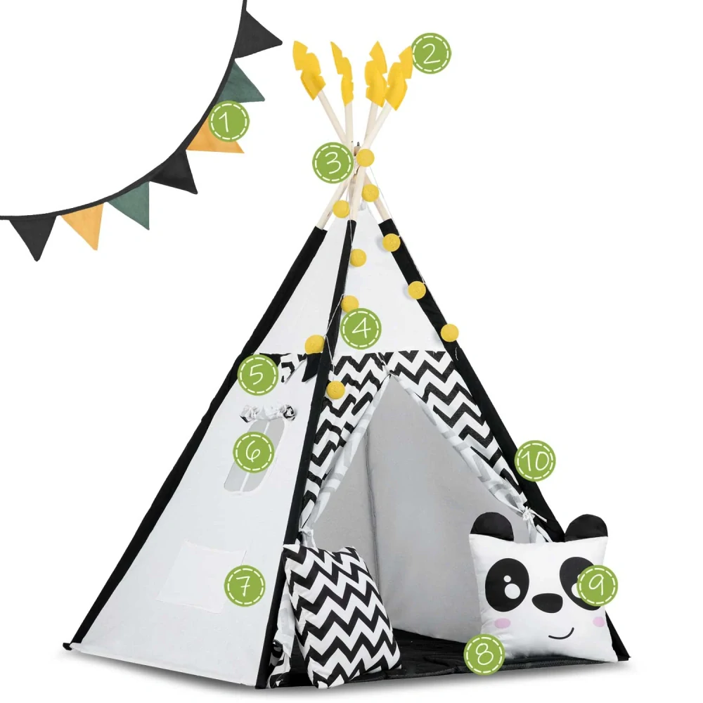 Teepee stan pro děti se světýlky - panda