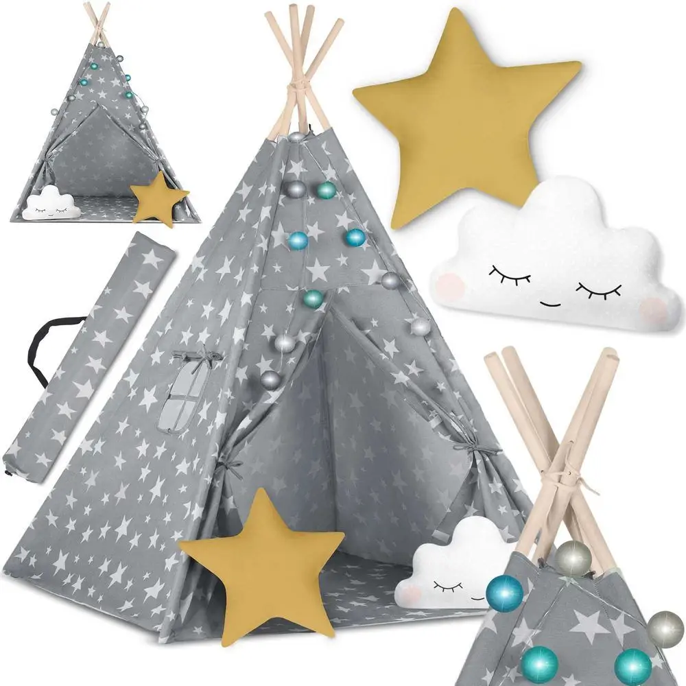 Teepee stan pro děti se světýlky - šedý