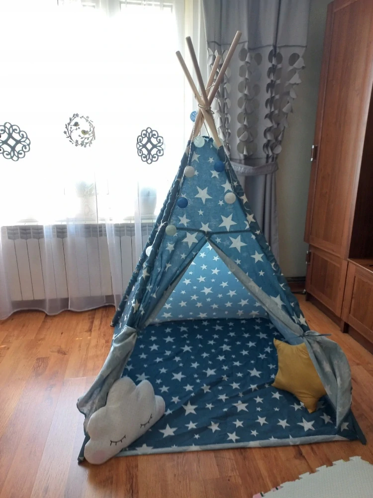Teepee stan pro děti se světýlky - tmavě modrý