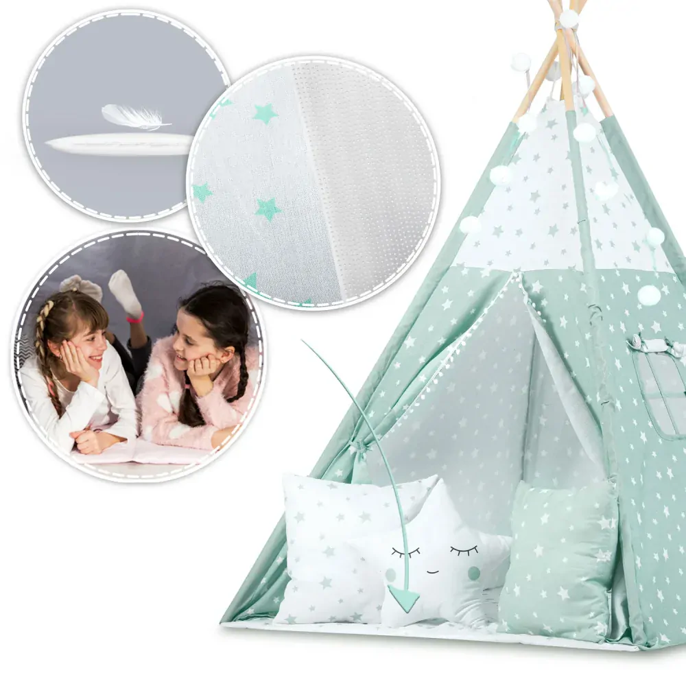 Teepee stan pro děti se světýlky - světle zelený