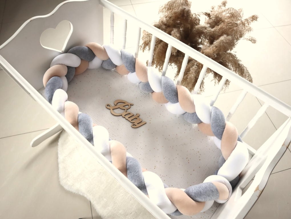 Mantinel pletený cop - lososová béžová bílá melanž samet