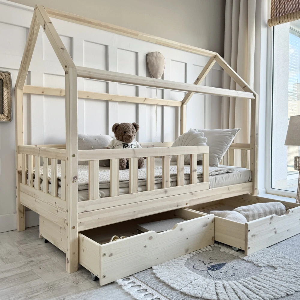 Dětská Postel Domeček Blanco PLUS - natural, 2 šuplíky