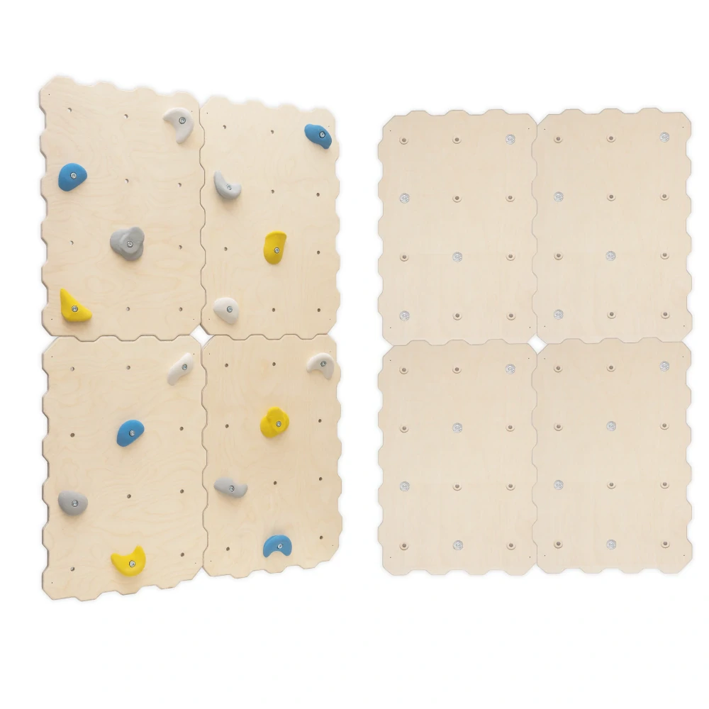 Modulová lezecká stěna pro děti - puzzle, natural, barevné úchyty