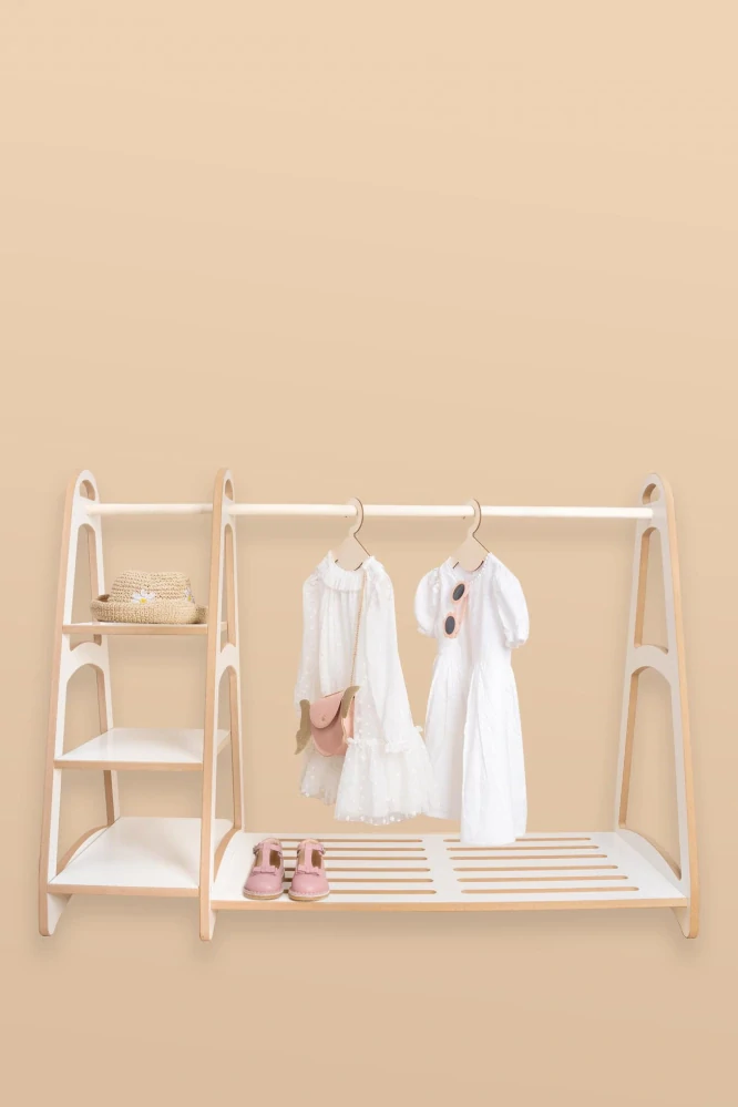 Montessori šatní skříň MAXI - šedá + 5 dřevěných ramínek