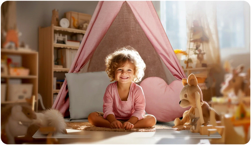 Dětský stan Teepee s podložkou a polštářky - růžová