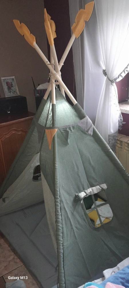 Dětský stan Teepee s podložkou a polštářky - zeleno žlutá