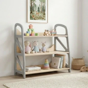 Montessori otevřený regál na hračky Storyland – šedá
