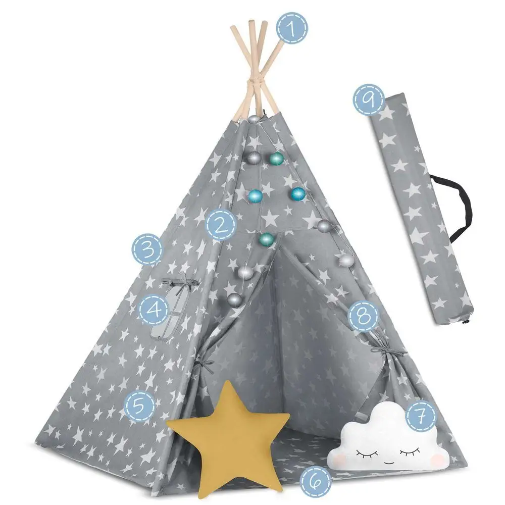 Teepee stan pro děti se světýlky - šedý