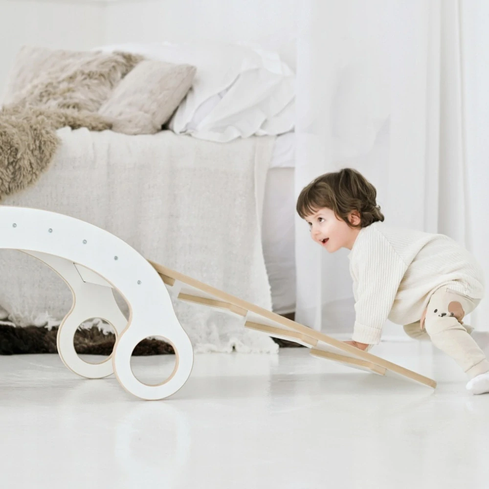 Certifikovaná montessori houpačka XL + lezecká stěna + skluzavka