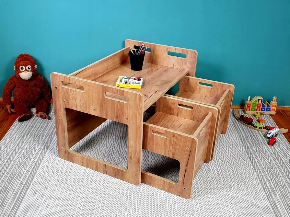 Dětský stůl a židlička - sestava 3v1 - buk