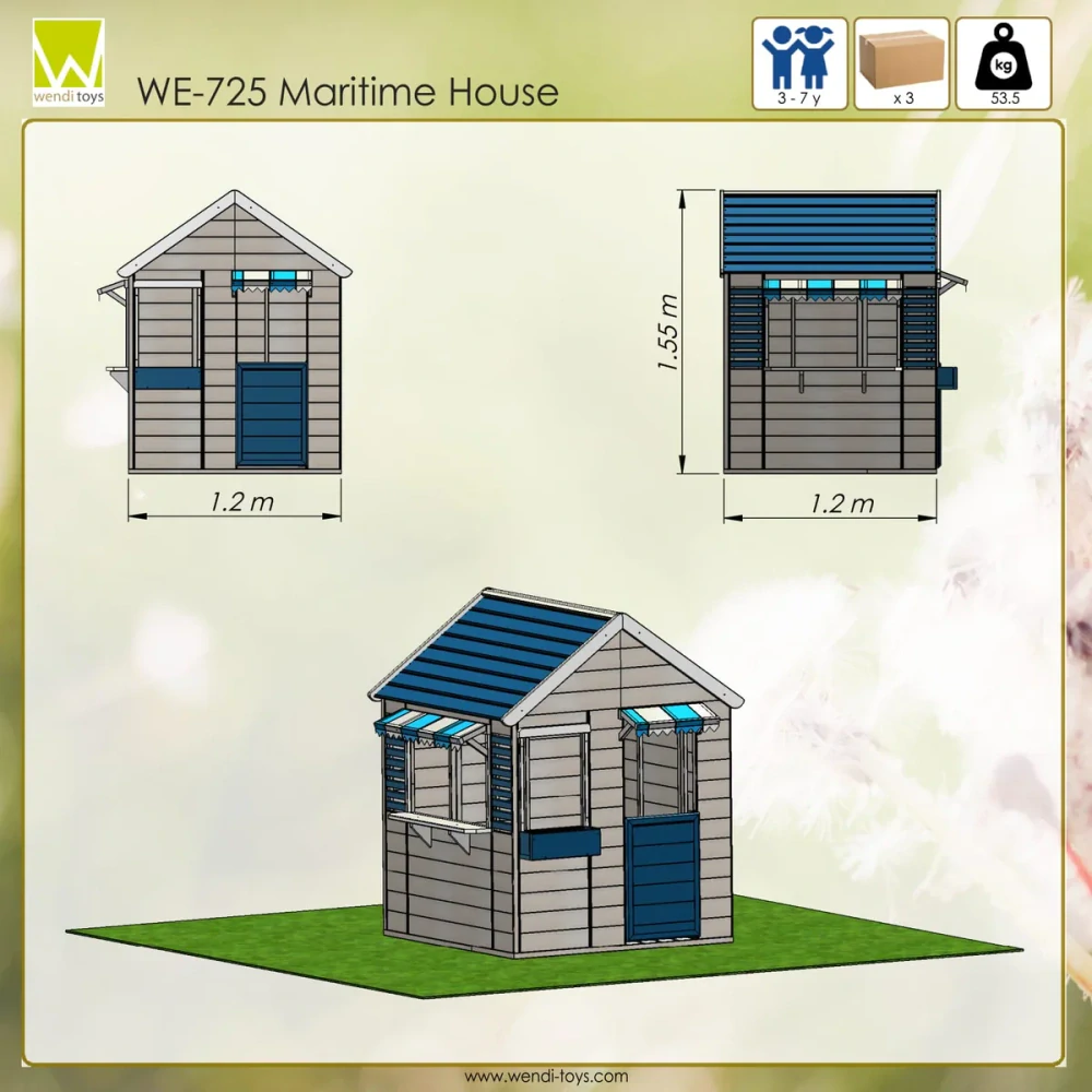 Dětský dřevěný zahradní domeček Maritine House - modrý