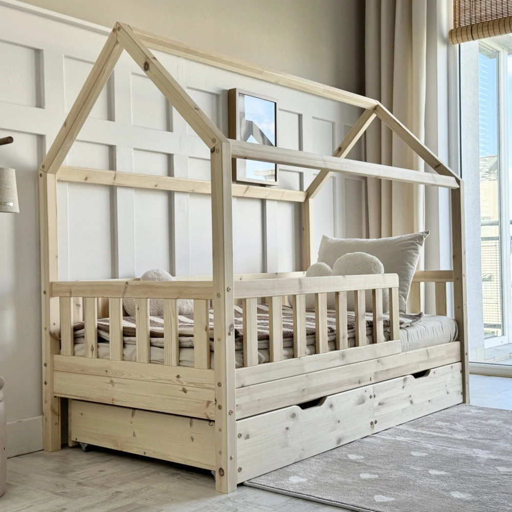 Dětská Postel Domeček Blanco PLUS - natural, 2 šuplíky