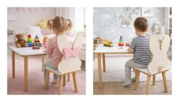 Dětský stoleček L a 1 židlička BUNNY s mašlí nebo ocáskem
