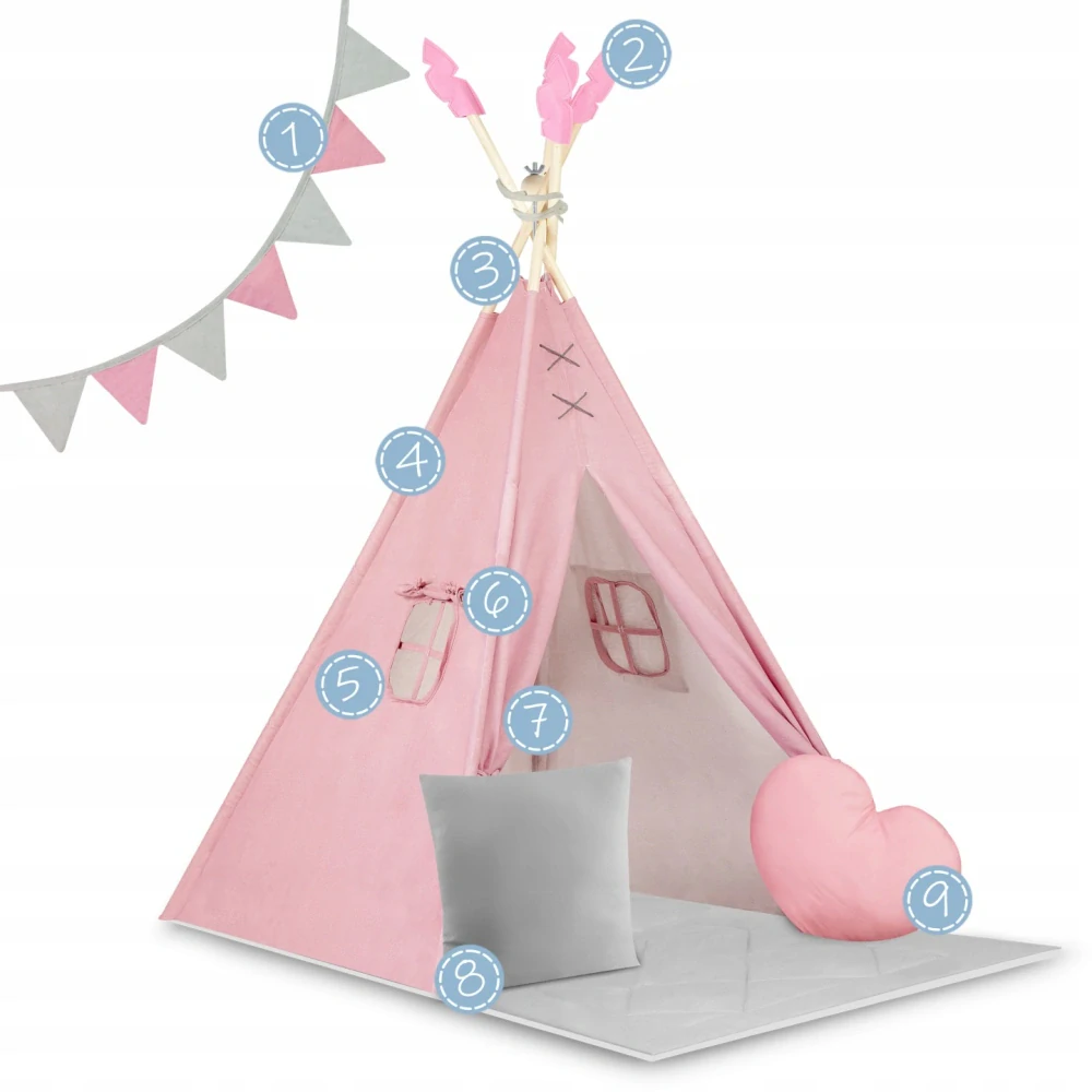 Dětský stan Teepee s podložkou a polštářky - růžová