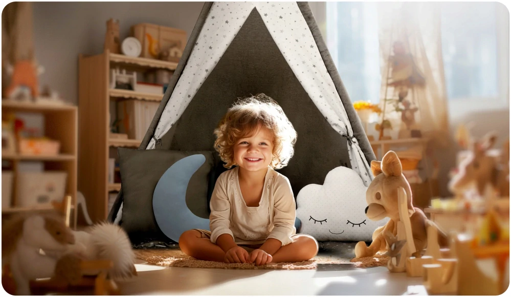 Dětský stan Teepee s podložkou a polštářky - šedá