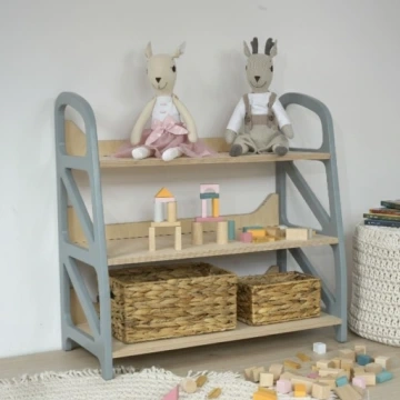 Montessori otevřený regál na hračky Storyland – šedá