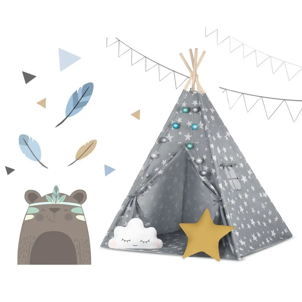 Teepee stan pro děti se světýlky - šedý