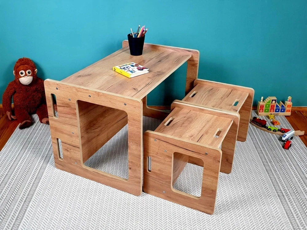 Dětský stůl a židlička - sestava 3v1 - buk