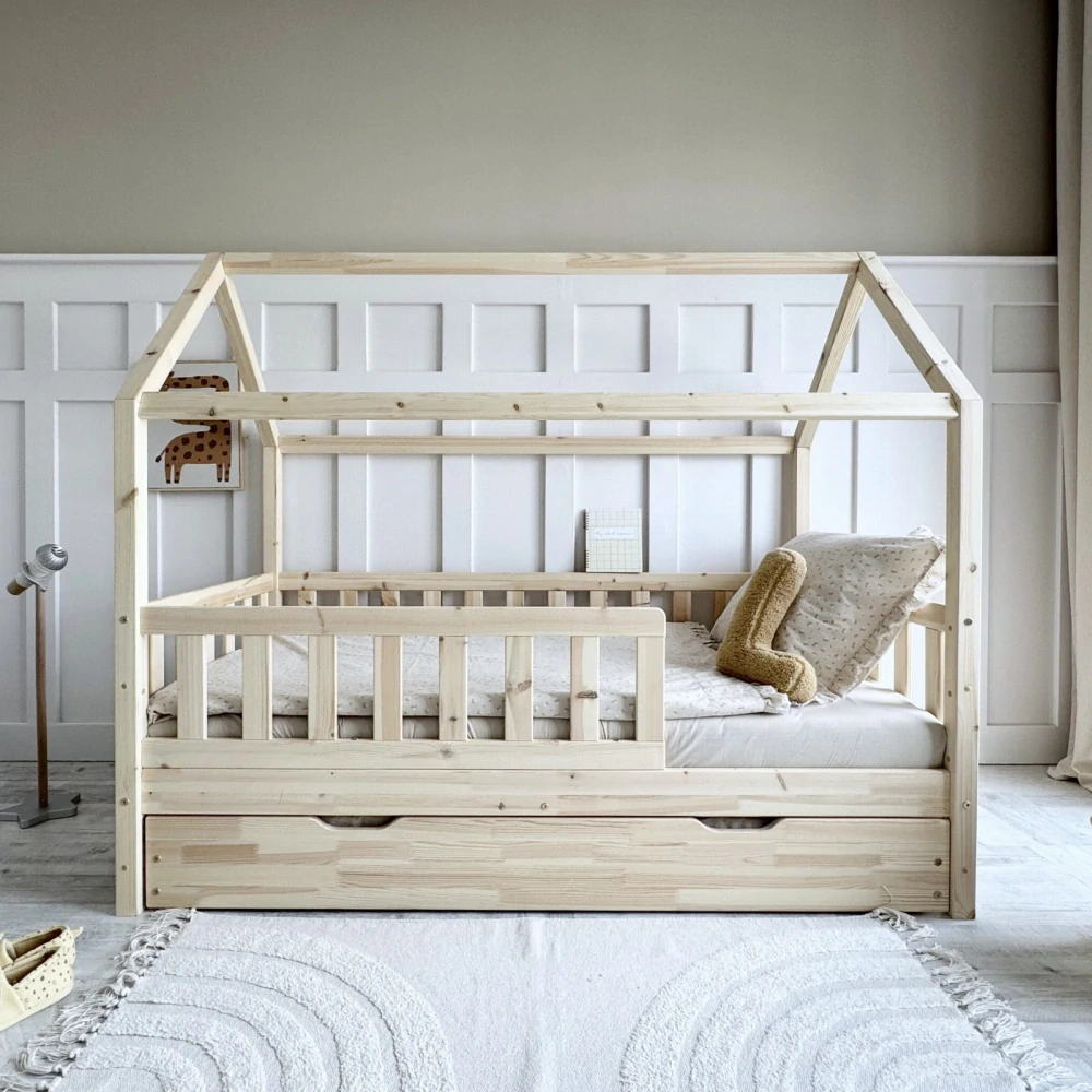 Dětská Postel Domeček Blanco PLUS - natural, 2 šuplíky