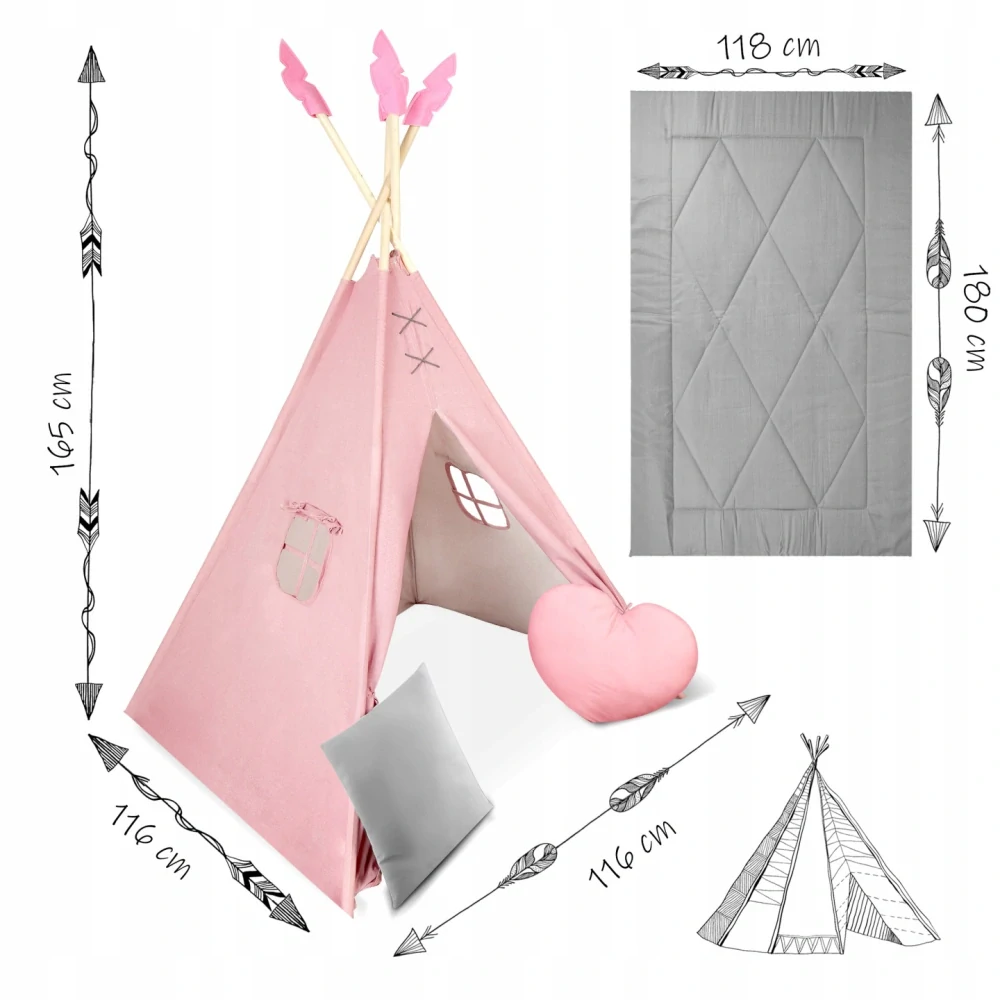 Dětský stan Teepee s podložkou a polštářky - šedá