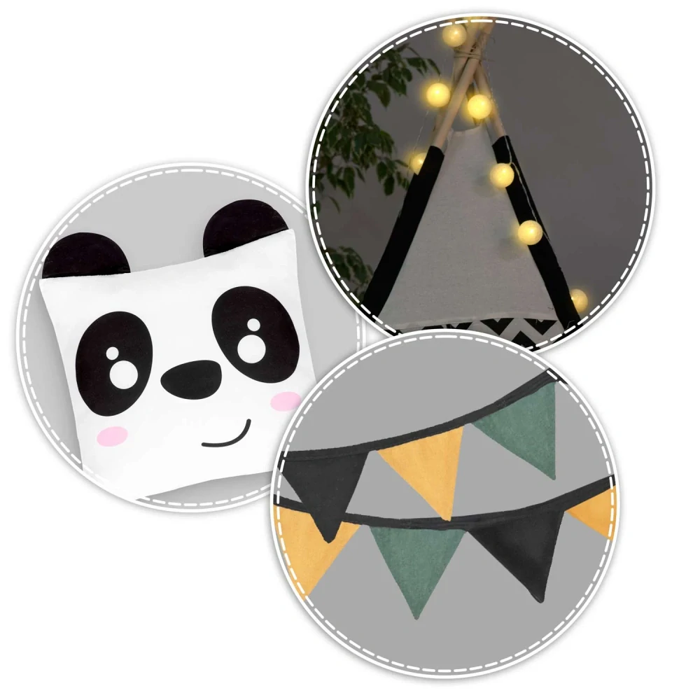 Teepee stan pro děti se světýlky - panda