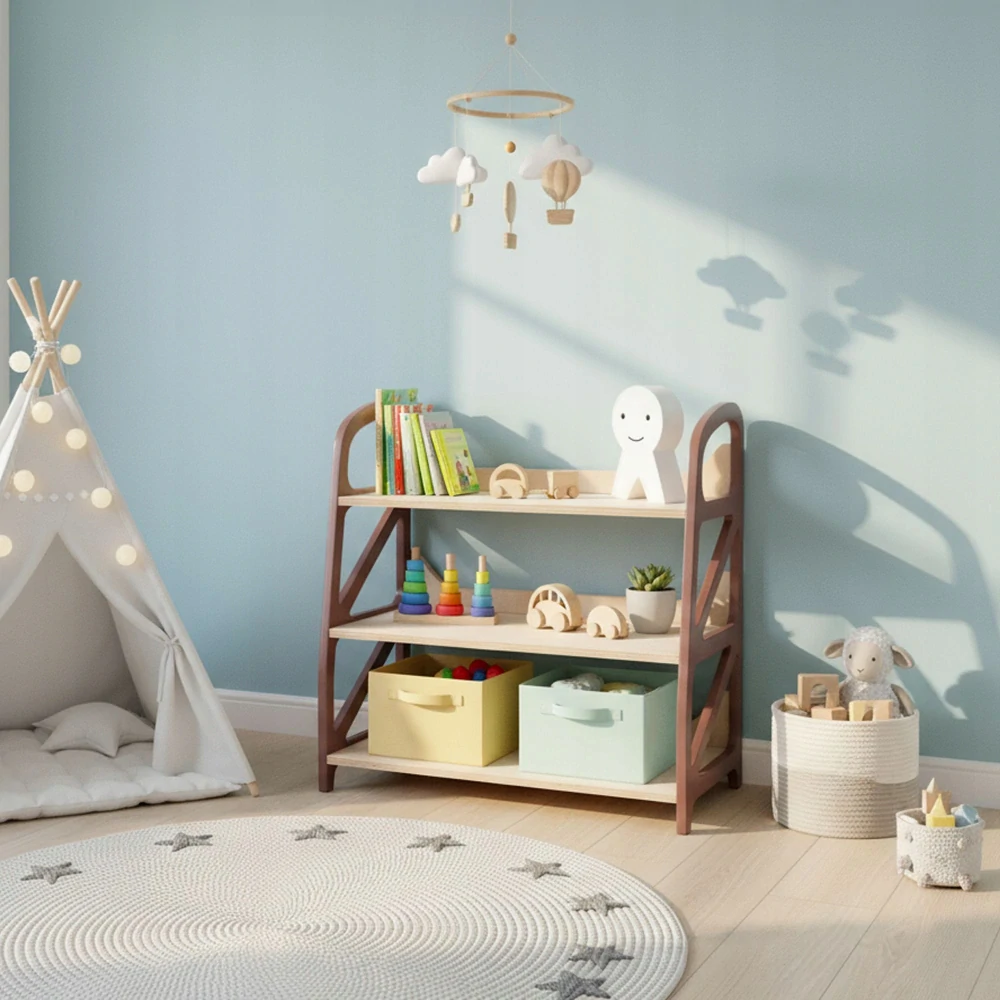 Montessori otevřený regál na hračky Storyland – šedá