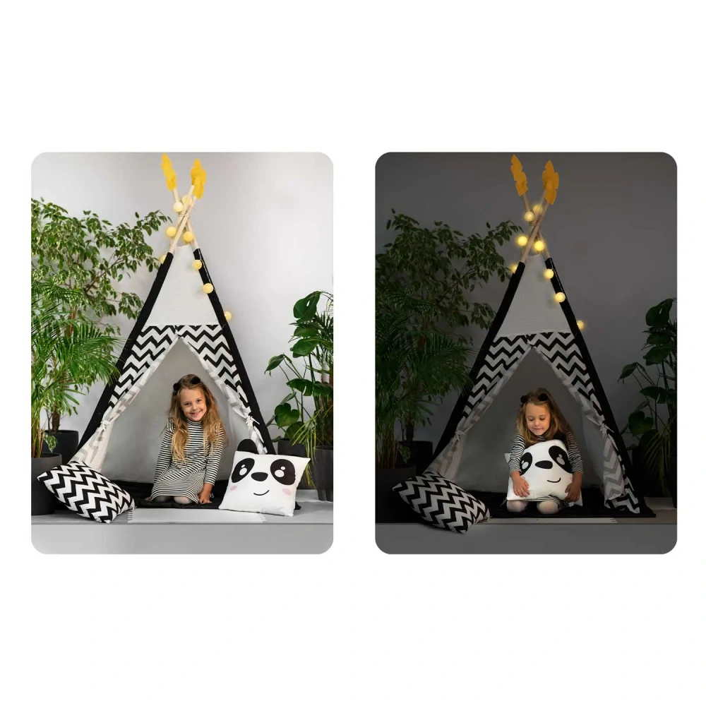 Teepee stan pro děti se světýlky - panda