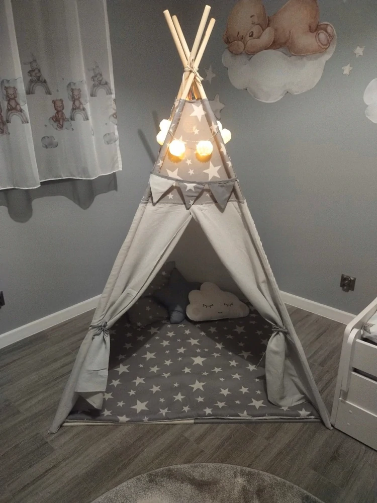 Teepee stan pro děti se světýlky CikCak - šedý