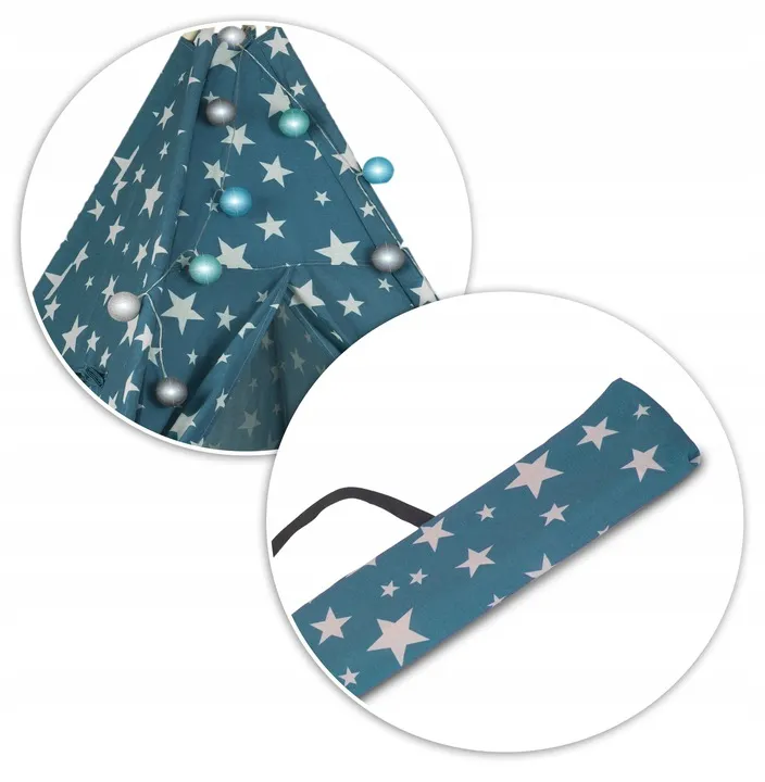 Teepee stan pro děti se světýlky - modrý 