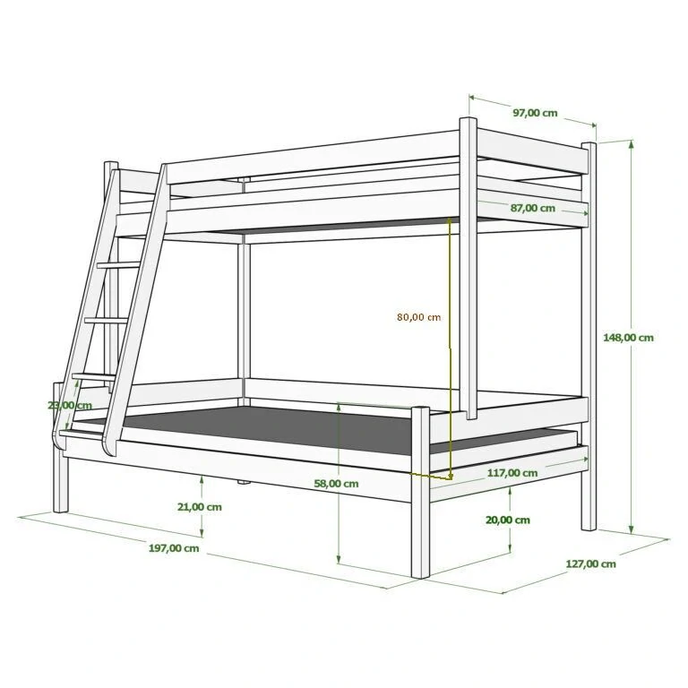 Patrová postel FAMILY pro 3 (90 / 120 x 200 cm)