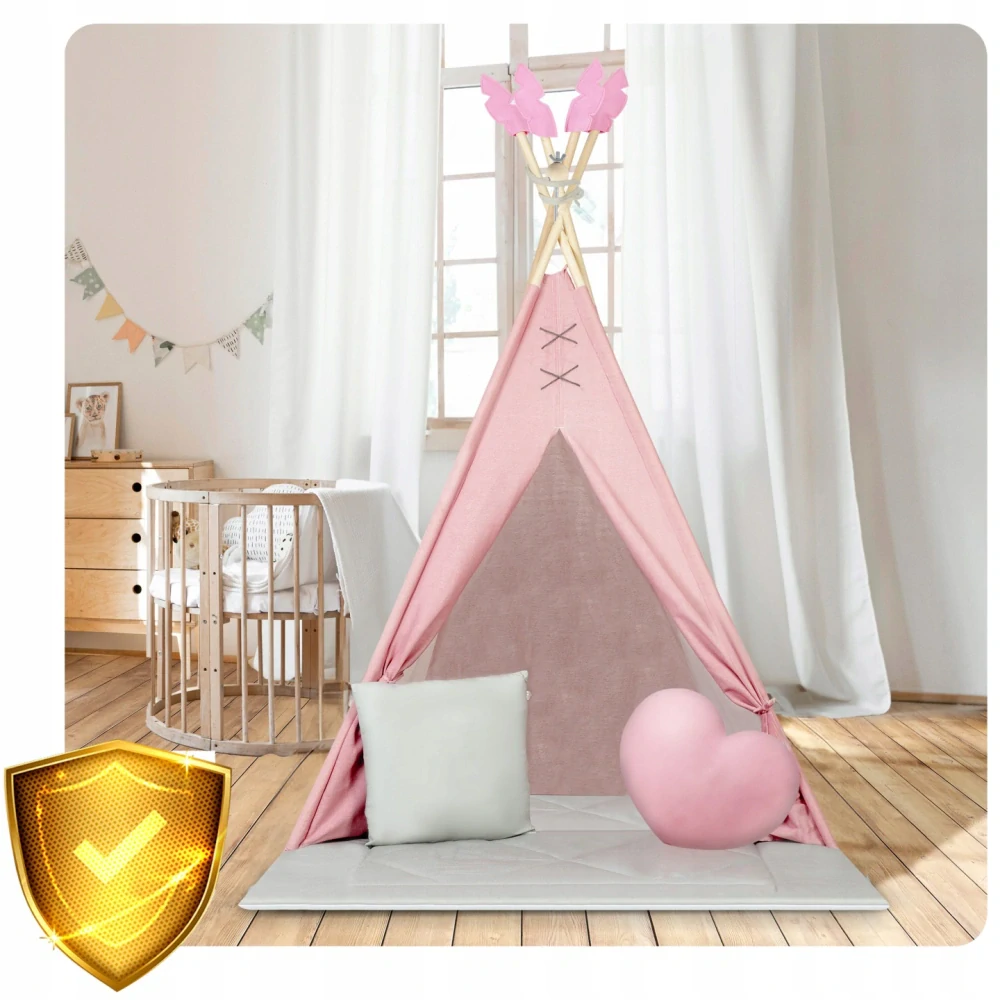 Dětský stan Teepee s podložkou a polštářky - růžová