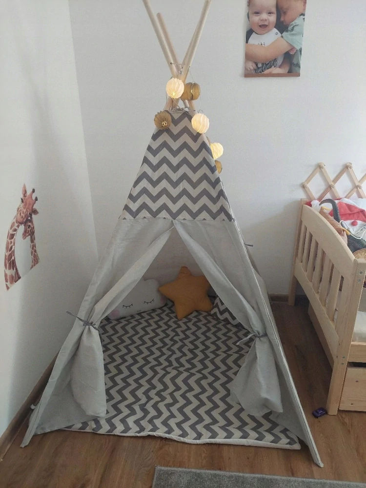 Teepee stan pro děti se světýlky CikCak - šedý
